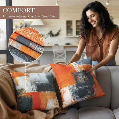 Burnt Orange Throw Pillow Covers 16x16 Set of 4 Decorative Cushion Cover Taupe Abstract Art Painting Pillow Covers for Sofa Couch Bedroom Living Room Outdoor Home Décor