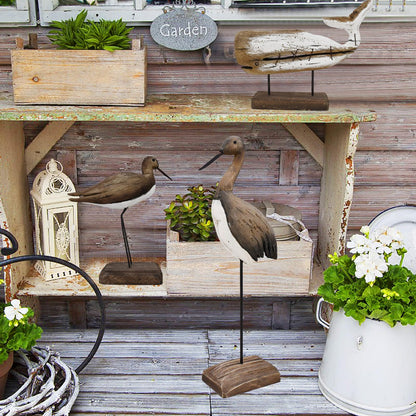 Linfevisi Crane Decor Nautical Sea Bird Sculpture Statue Solid Wood Coastal Table Decor Large Birds Figurines Standing Ocean Beach Shore Themed Bathroom Home Decor Summer Shelf Indoor 12.4 Inch