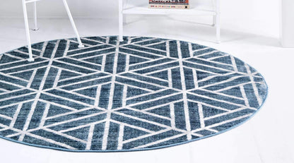 Unique Loom Matrix Trellis Collection Area Rug - Motif (3' 3" Round, Blue/ Ivory)