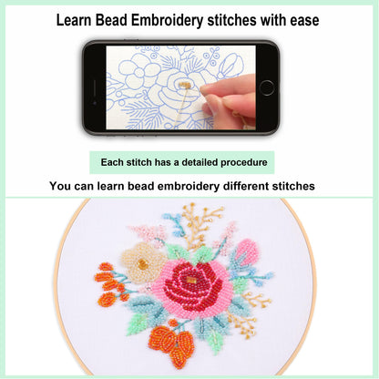 Myfelicity Bead Embroidery kit with Floral Patterns, Colorful Thread Sets, and Instructions, Suitable for Beginners and Adults, Box Packaging