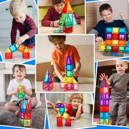 100PCS Magnetic Tiles Kids Toys - Magnetic Building Blocks STEM Magnet Building Set Preschool Learning Magnet Toys for Kids Ages 3-5 4-8, Sensory Montessori Toy for Toddlers 3+ Year Old Boys Girls