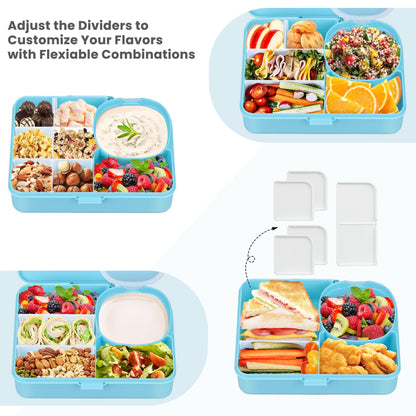 wiwens Snack Box Container for Kids Adults Reusable Snackle Box with Adjustable Dividers Airtight Snack Organizer with Compartents Toddler Bento Lunch Box Leak Proof for Office,School,Travel,Outdoor
