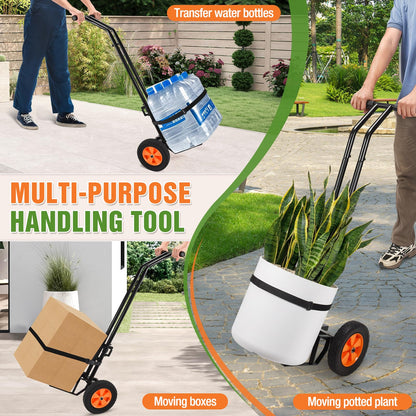 Plant Caddy with Wheels, Heavy Duty Plant Mover Cart with Adjustable Grabbing Arm and Strap, 175 LBS T-Handle Plant Dolly with Suction Cups for Plant Pots Garden Pot Trolley Indoor Outdoor Use, Black