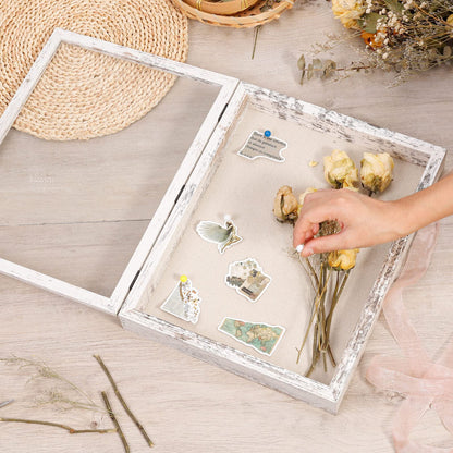 Califortree 11x14 Shadow Box Frame with Linen Back - Sturdy Rustic Memory Display Case of Flower, Pictures, Medals and More, Distressed White