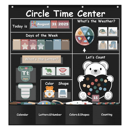 Circle Time Learning Center Pocket Chart for Classroom, Dry Erase Alphabet & Number Flash Cards, Write ABC Letter Tracing Writing Practice Games for Kids, Learning Weather Counting Color Shape