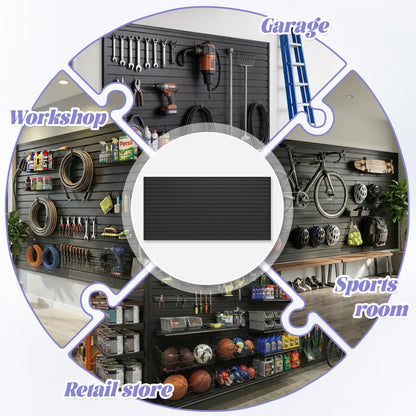 SMARTSTANDARD Heavy Duty PVC Slatwall Panels 4x8 ft, Interlocking Garage Wall Organizer System, Tool Board for Retail Display, Workshop & Home Storage - Black