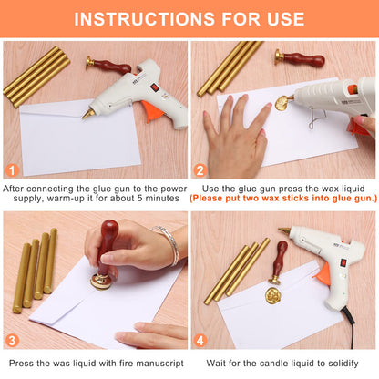 Sealing Wax Sticks 12P with Glue Gun, Luxiv 5.4" Sealing Waxs Stick 10MM Fire Manuscript Glue Gun Wax Seal Stamp for Wedding Invitations, Envelopes, Package Seal Waxs Sticks (Gold)