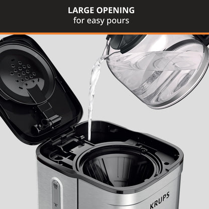 KRUPS Coffee Maker 10 Cups Simply Brew Stainless Steel Drip Coffee Maker, 900 Watts Coffee Filter, Drip Free, Dishwasher Safe Pot , Black & Silver