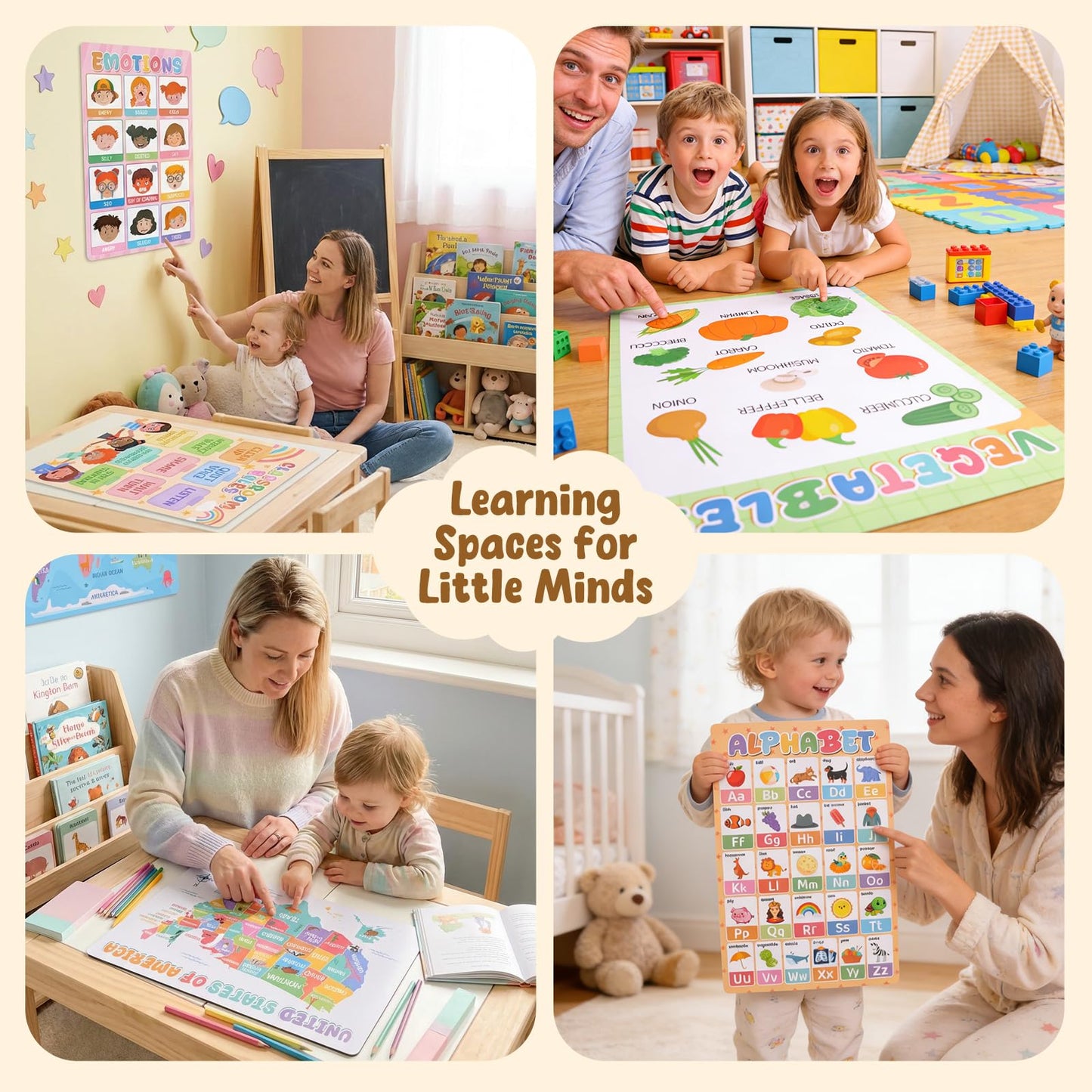 Gorsbark 18 Educational Posters for Toddlers 1-3, Laminated Learning Posters with Alphabet & Numbers Chart, Boho Classroom Kindergarten Preschool Decor, 11"x17"