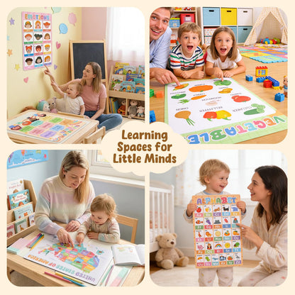 Gorsbark 18 Educational Posters for Toddlers 1-3, Laminated Learning Posters with Alphabet & Numbers Chart, Boho Classroom Kindergarten Preschool Decor, 11"x17"
