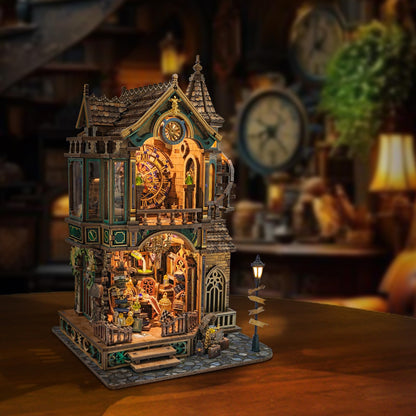LORENOOK Magic Clock Tower Book Nook, Miniature Building Kit with LED Light