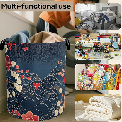 Japanese Cherry Blossom Laundry Basket, Space Saving Foldable Design