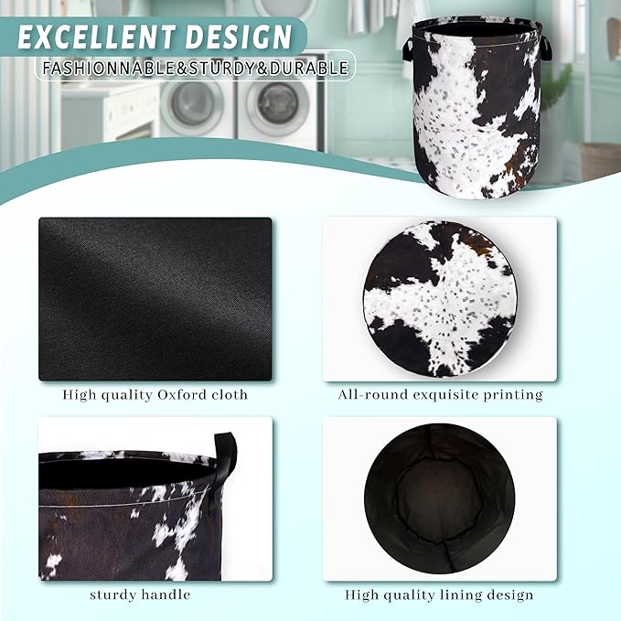 Retro Brown Cows Texture Laundry Basket Foldable Funny Laundry Hamper Oxford