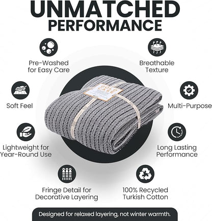 Gold Case Throw Blanket for Bed - 100% Recycled Turkish Cotton Blanket - Vintage Lightweight Soft Throw Blankets for Bed & Living Room - Queen Size Cozy Blankets - 90x90 - Black