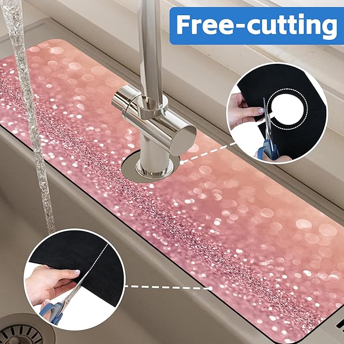 Abstract Pink Glitter Diamond Sink Faucet Absorbing Mat Sink Splash Guard