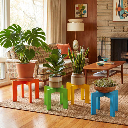 Amyhill 4 Pcs Wood Plant Stand Indoor Large Mid Century Modern Planter Stand Stable Sturdy Plant Holder Rustic Wooden Single Flower Stool Pot Holder Fit 5-15 Inch Pot for Indoor Lawn Garden Patio