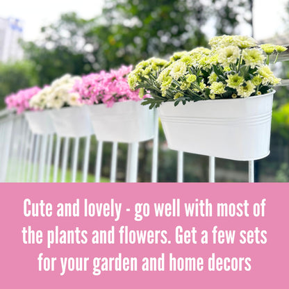 LaLaGreen 11.8 Inch Rail Planter (9-PIECE Combo Set) White Metal Outdoor Railing Fence Planters, Modern Plants Hanging Balcony Gardening for Apartment Garden Style Iron Patio Flower Pots Deck Porch