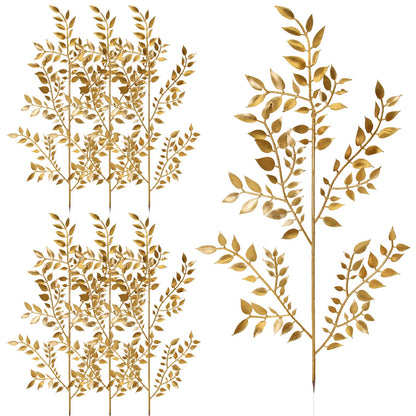 QNUIHYE 6 Pack Fake Leaves Gold Leaf Christmas Decor Gold Decor Ation Artificial Leaves Flower Stems Faux Branches Fake Plants for Vase Wedding Bouquet Leaf Table Centerpiece DIY