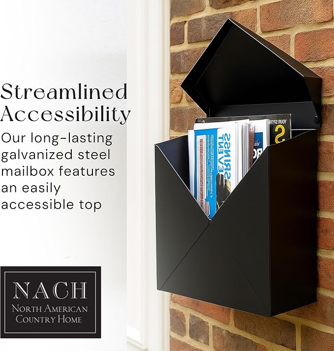 NACH Chicago Extra Large Mailbox, Rust Resistant Large Mailboxes for Outside Wall Mount, Metal Mailbox, Wall Mount Mailbox, Extra Large Capacity Mailbox, 12x12x4.8 inches, Black Mailbox, MB-6301BLK