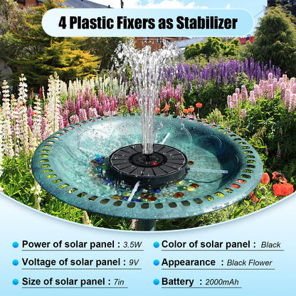 Solar Fountain Work On Cloudy Day,Solar Water Bird Bath Fountain with Faster Conversion Glass Solar Panel and Power Indicator,Built-in 2000mAh Battery,Outdoor Garden Decor(Black Panel)