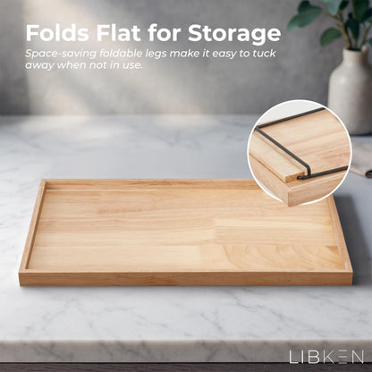 Libken Rubberwood Serving Tray with Foldable Legs – Minimal Scandinavian Design Bed Tray Table – Elegant Wooden Breakfast in Bed Tray, Food Serving Tray for Eating, Snacks, Reading & Laptop Use