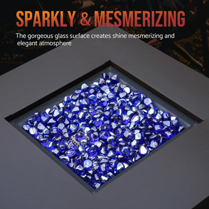 Skyflame 10-Pound Fire Glass Diamonds for Fire Pit Fireplace Landscaping, 1/2 Inch Reflective Glass Fire-Diamonds, Cobalt Blue