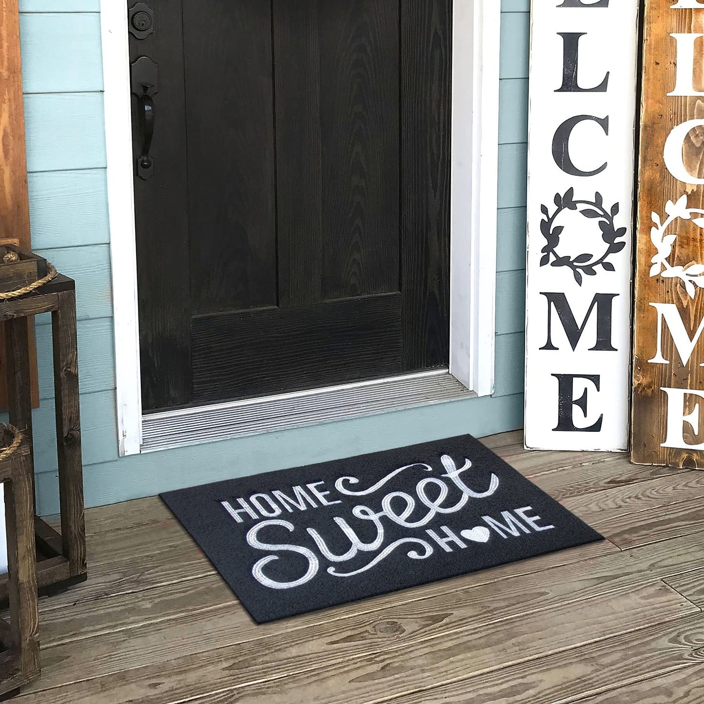 AAZZKANG Door Mats Outdoor with Non Slip Rubber Backing Durable Outdoor Doormat Easy to Clean Welcome Front Door Mat for Indoor,Entry,High Traffic Areas Black