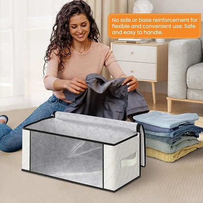 Fab totes 35L Closet Organizers and Storage, Foldable Under Bed Storage Containers, Storage bags for Organizing Bedroom, Closet, Clothing,Organization with Handle (4 Pack,Ivory)