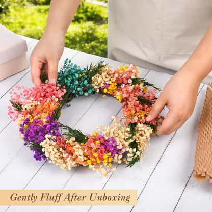 YZXZM 11 Inch Small Dried Flower Wreath – Handmade Baby’s Breath Spring Summer Wreath for Apartment, Nursery, Bedroom, Door & Wall Decor