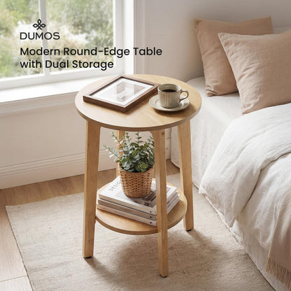 DUMOS Bedside End Table for Small Spaces, 2-Tier Boho Accent Side Table with Storage Shelf, 15.8" Wood Modern Nightstand for Living Room, Bedroom, Home Office, Natural Wood