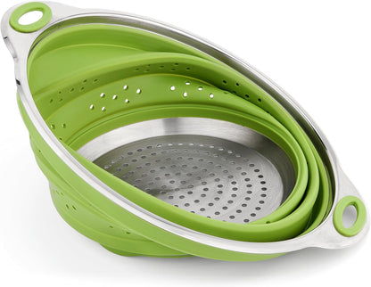 Best Large Collapsible Silicone Colander/Strainer with Stainless Steel Base by Chef Frog