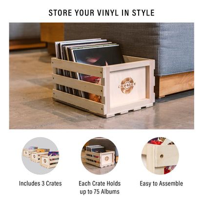 Crosley AC1004A-NA Record Storage Crate Holds Up to 75 Albums, Natural