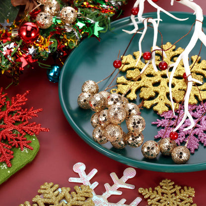 BBTO Artificial Holly Berries, 100 Pieces Mini 10 mm Fake Berries Decor on Wire for Christmas Tree Decorations Flower Wreath DIY Craft Use (Sequined Champagne Gold)