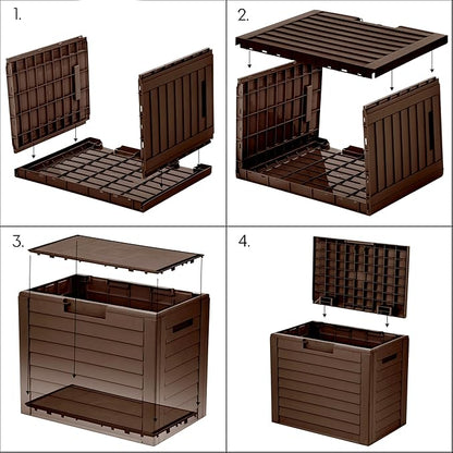 IRIS USA 35-Gallon Outdoor Deck Storage Box, Lockable & UV-Protected, Weather-Resistant Patio Storage for Cushions, Garden Tools & Packages, Waterproof Resin, Durable & Stylish Design - Brown