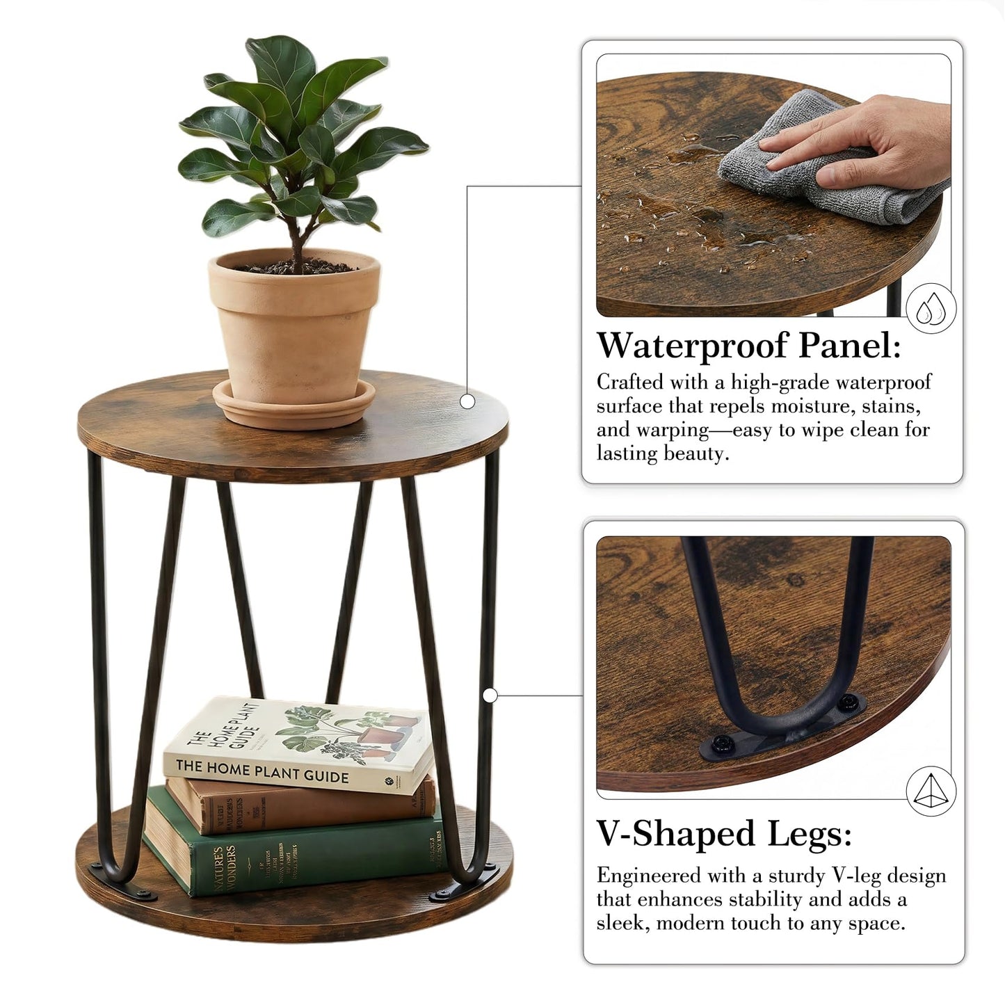 Masupu Round Wooden Step Stool, 11.8 inch Small Plant Stand, Non-Slip Step Stool, Single Plant Stand Indoor, Sturdy Footstool for Kitchen, Bathroom, Bedroom(Brown)