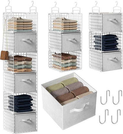 Closet Hanging Organizer with Drawers, 6 Tier Metal Closet Organizers and