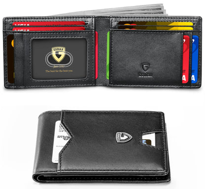 GSOIAX Slim Wallet for Men Rfid Blocking Leather Bifold Front Pocket Carbon Fiber Credit Card Holder Novelty Wallets With Gift Box (Black)