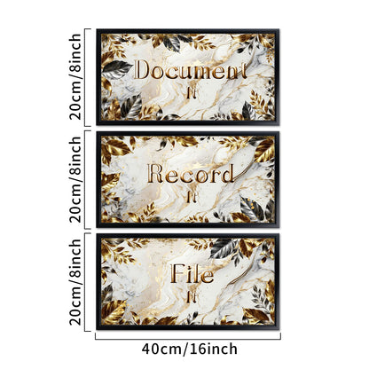 Visual Art Decor Office Decor Sign Canvas Wall Art Gold Grey Leaves Painting Black Frame Sayings Pictures Canvas Print 8"x16"x3Pcs, with Hooks Home Office Decoration for Woman and Man