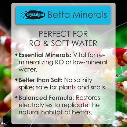 Crystalpro Betta Minerals for Betta Fish Health - Reduces Stress - Boosts Protective Coat - Aquarium Mineralizer (4.2 Oz (125ml))