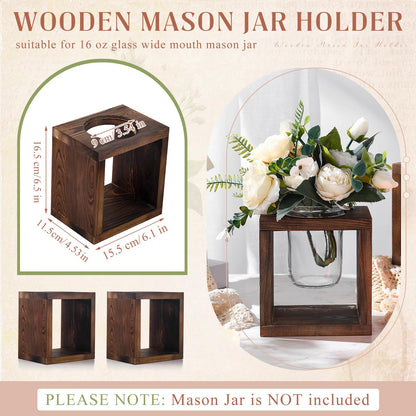GlikCeil 4 Set Wooden Box for Centerpiece Rustic Wood Propagation Planter Box with Jars Wedding Table Vase Centerpiece Decorations Small Flower Pots Gifts for Windowsill Home Garden Decor