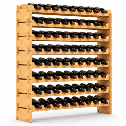 NutriChef 72 Bottle Stackable Bamboo Wine Rack, 8-Tier Modular Shelf