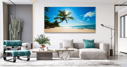 Muolunna X0675 Large Canvas Wall Art Summer Ocean Waves Prints Coconut Trees Beach Seascape Painting Hawaii Sea Nature Pictures Stretched and Framed for Living Room Home Office Wall Decor Artwork, 30x60inch x1pcs