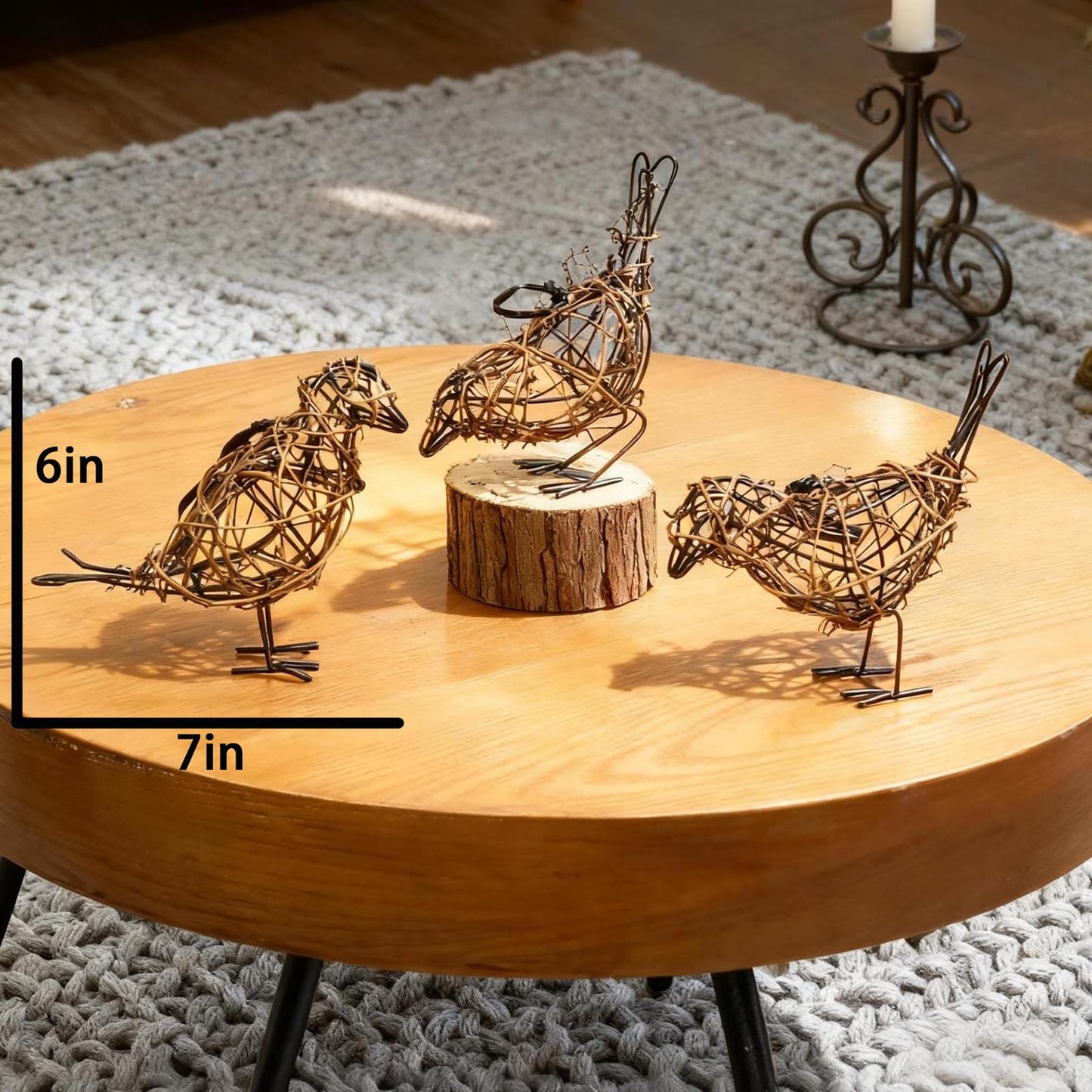ZZZ TYLOO 3pc Rattan Bird Statues - Farmhouse Wicker Home Decor Figurines