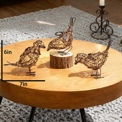 ZZZ TYLOO 3pc Rattan Bird Statues - Farmhouse Wicker Home Decor Figurines