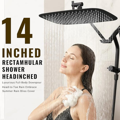 G-Promise All Metal 14 Inch Rain Shower Head with Massage Mode Handheld Spray Combo, 3-Way Diverter with Pause Setting, Full Body Coverage, Modern Bathroom Upgrade (Oil Rubbed Bronze)