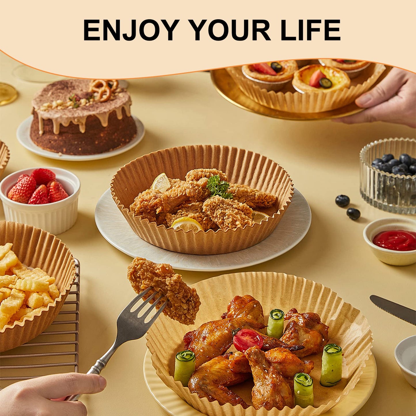 400 Pcs Air Fryer Paper Liners, 8" Square Air Fryer Liners Disposable, Heavy-Duty Parchment Paper for 5-8 qt Airfryer Basket, Non-Stick & Grease-Proof Baking Liner for Oven Pan