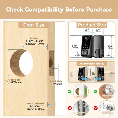 IRONZON Smart Door Lock, 5-in-1 Keypad Deadbolt for Front Door, Keyless Entry Door Lock with App Control, Auto-Lock, Anti-Peeping Password, 4 IC Cards, 15-Min Installation, Black