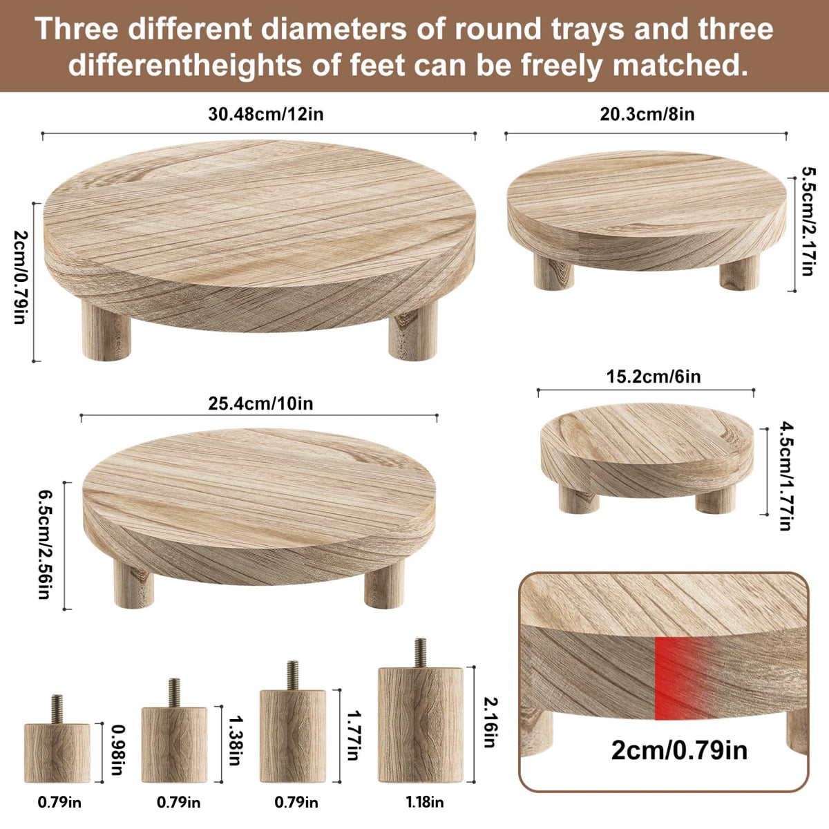 Wood Plant Stand Indoor Outdoor, 12/10/8/6" Round Wood Riser for Decor, Wooden Stool Display Stand Flower Pot Holder Small Planter Tray Modern Potter Decorative for Desktop Counter Room (Natural-4pcs)