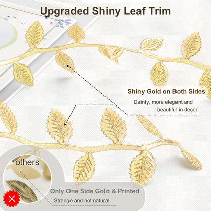 Naidiler Gold Leaf Ribbon, 40 Yards Artificial Gold Leaf Trim for DIY Crafts, Wrapping, Wedding Cake Baby Shower Party Wreath Garland Hair & Clothes Home Décor