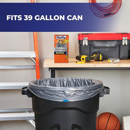 Hefty Steelsak Heavy Duty Large Trash Bags, 39 Gallon